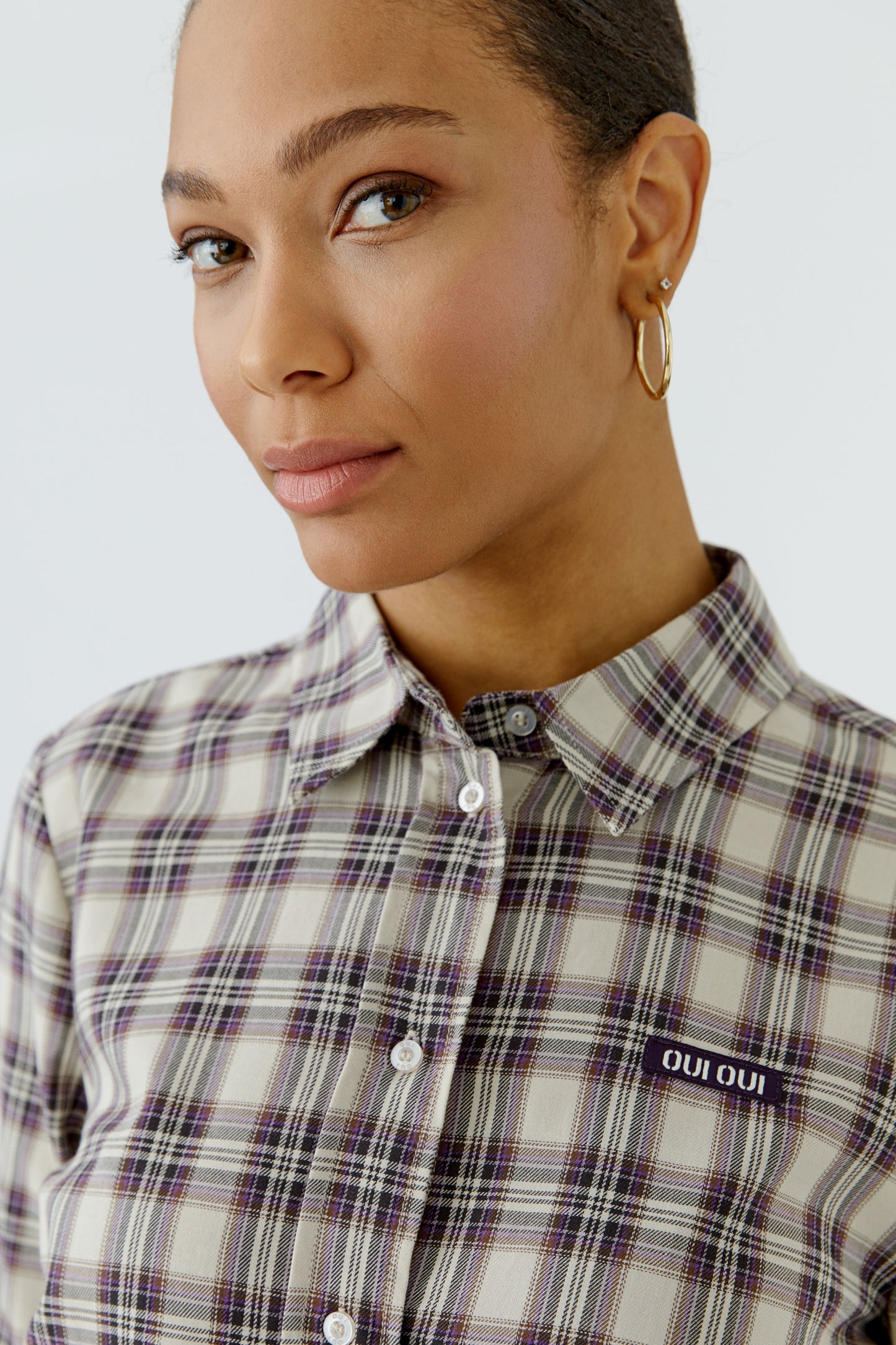 Oui Light Camel/Lilac Check Shirt
