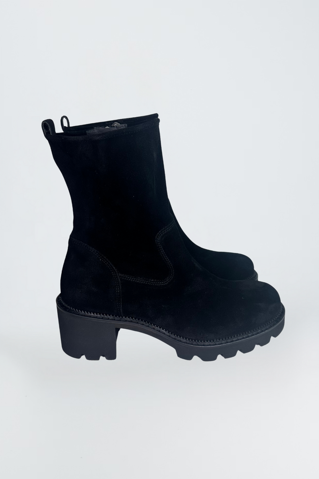 Paul Green Black Soft Suede Heeled Boot