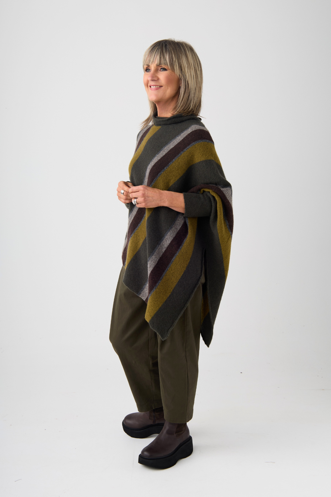 el2 Dark Green Stripe Asymmetric Hem Jumper