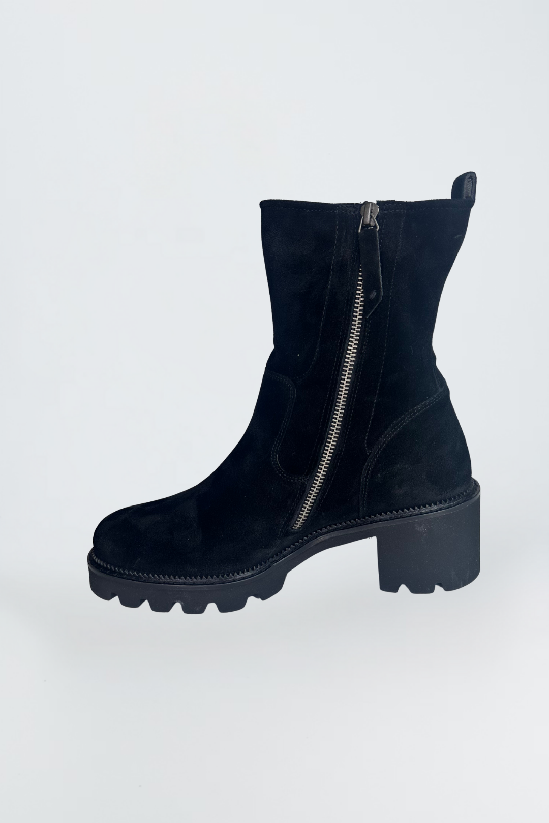 Paul Green Black Soft Suede Heeled Boot