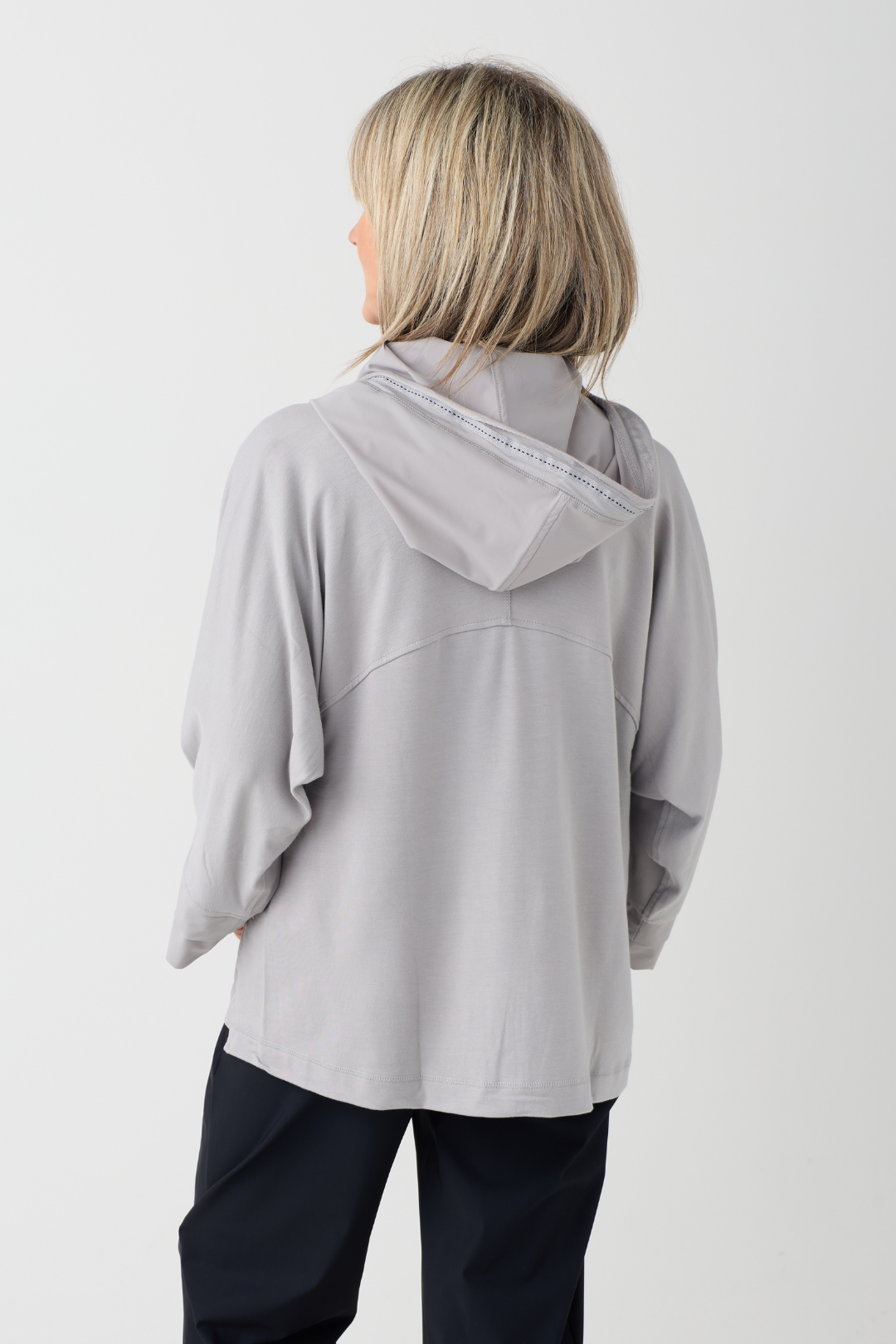 Naya Taupe/Black Stitching Hooded Jacket