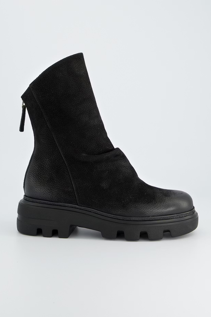 Paul Green Black Nubuk/Grained Zip Back Boot