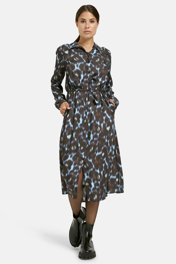 Milano Mocca Print Tie Waist Shirt Dress
