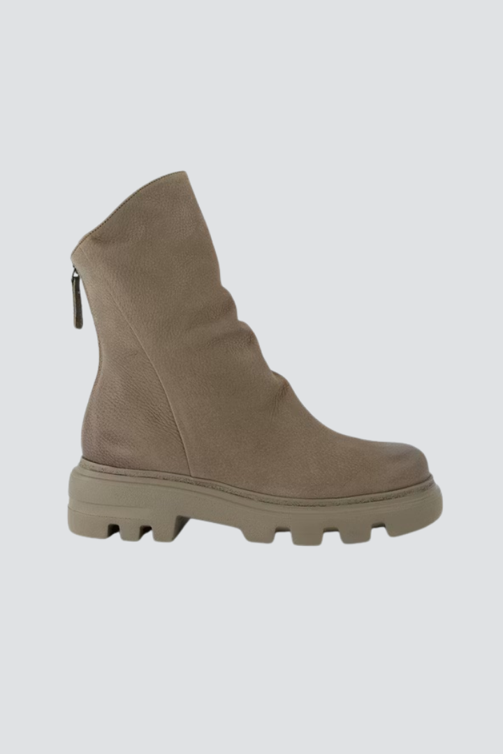 Paul Green Taupe Nubuk/Grained Zip Back Boot