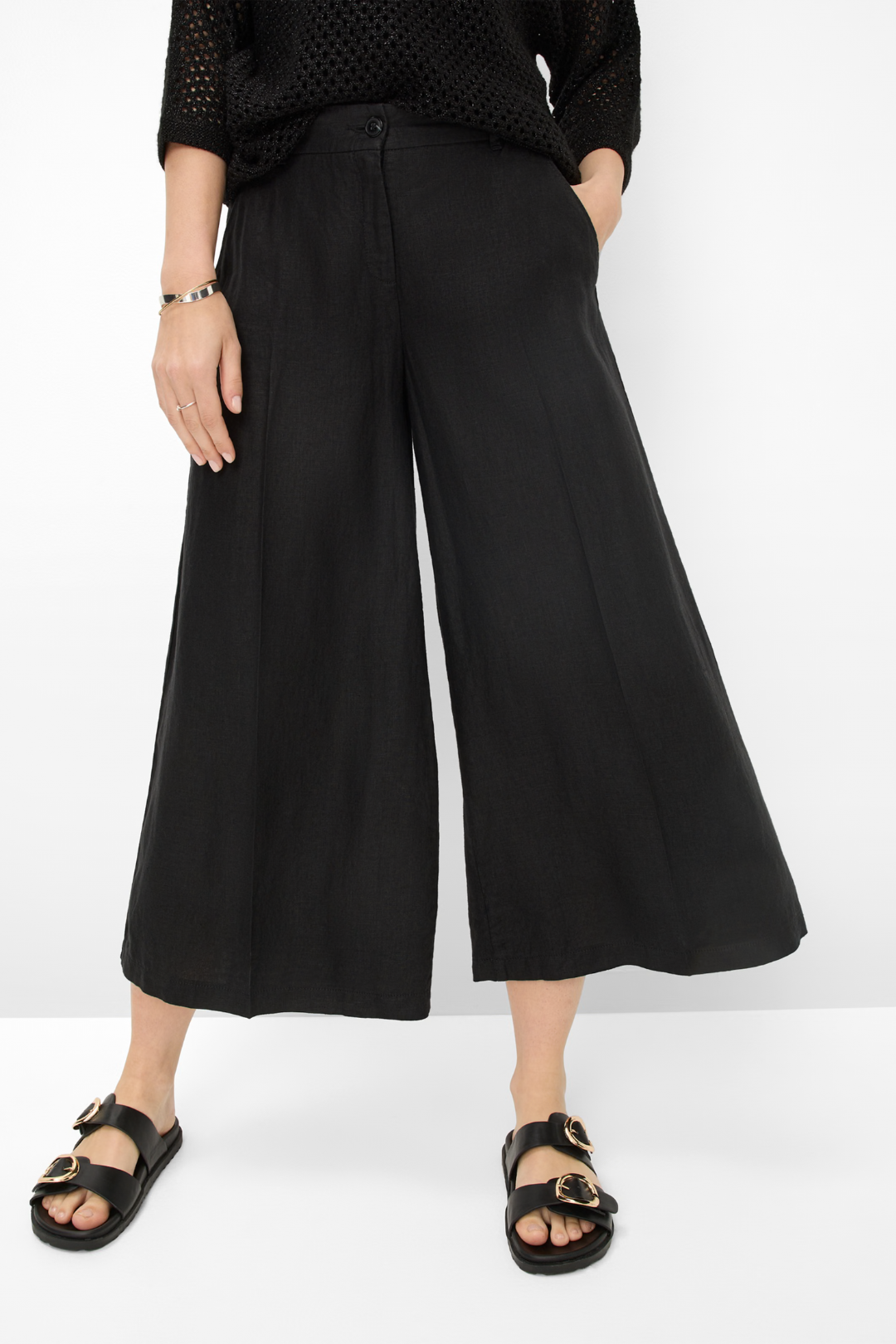 Brax Melli Black Linen Wide Culotte
