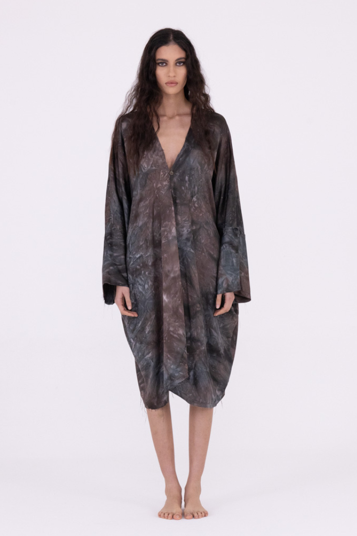 Sanctamuerte Bengal Brown Batwing Shirt Dress