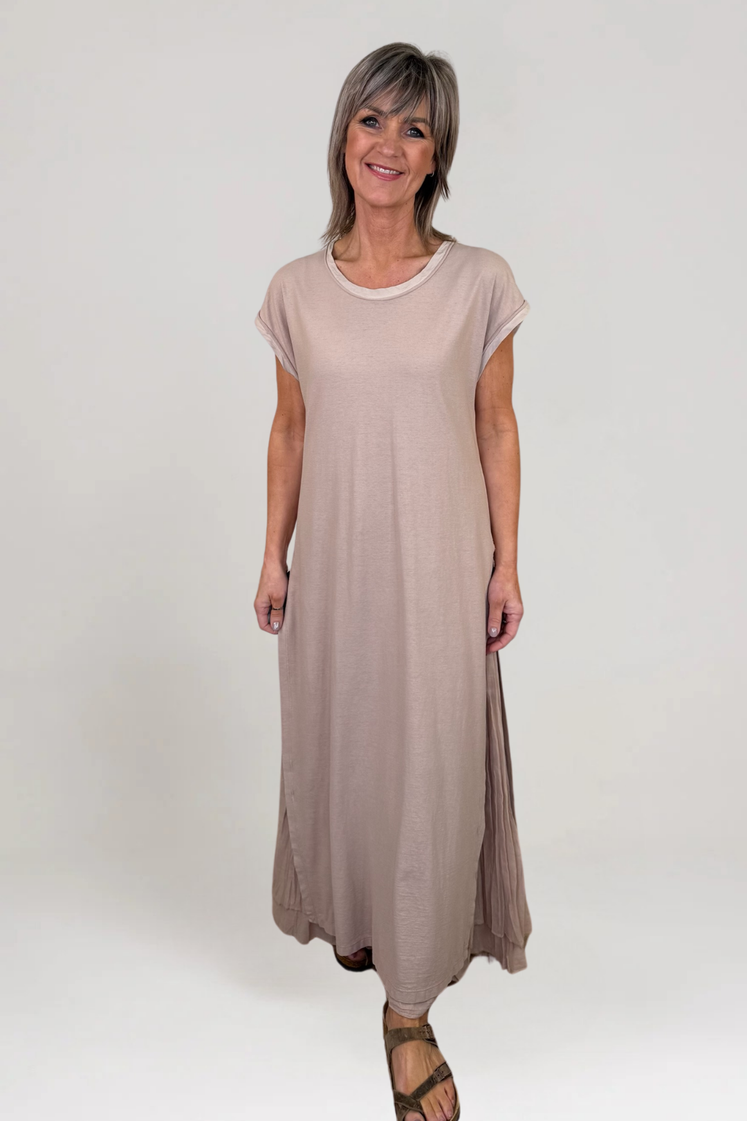 European Culture Toffee Sleeveless Dress