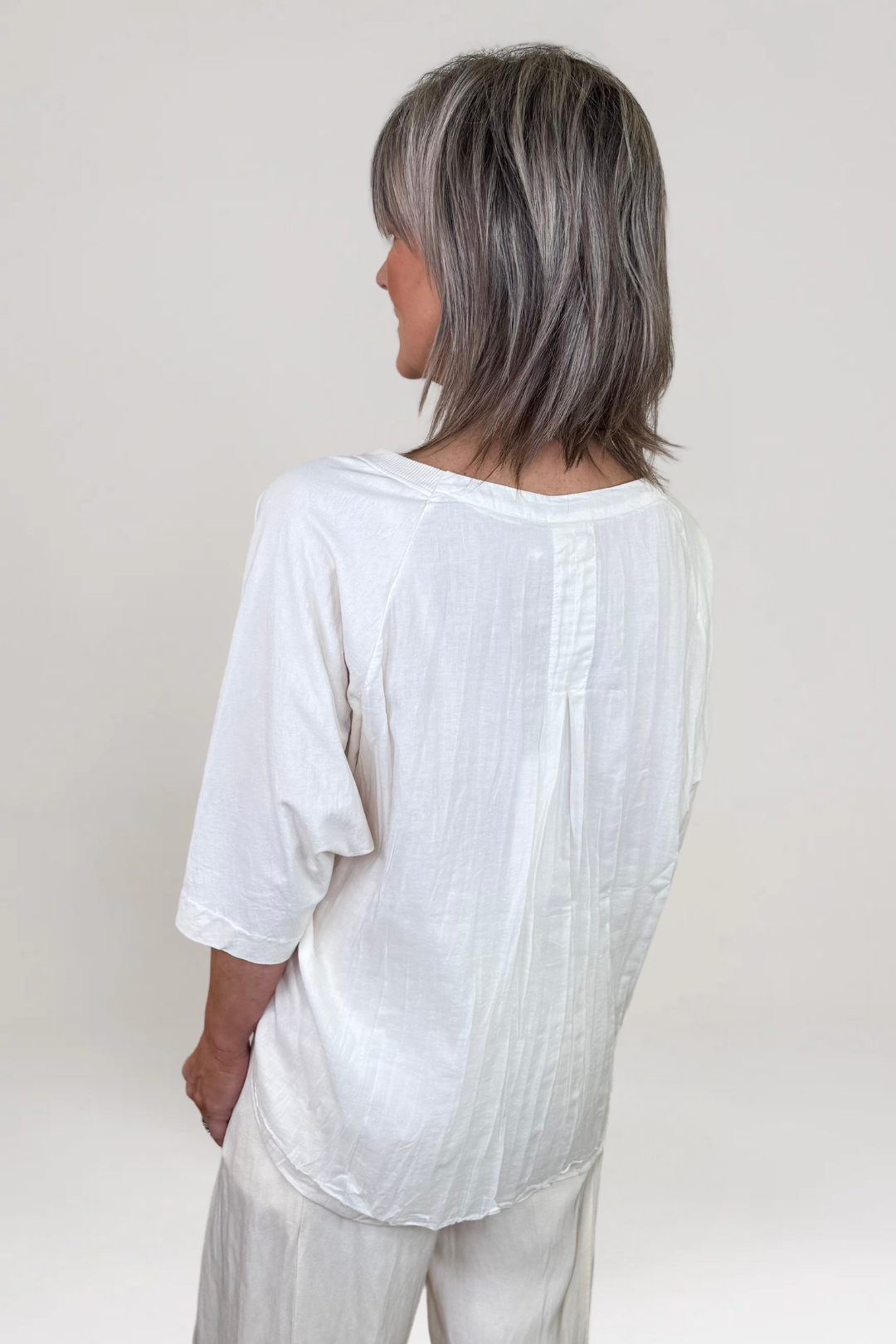 European Culture Cream T-Shirt with Back Frills
