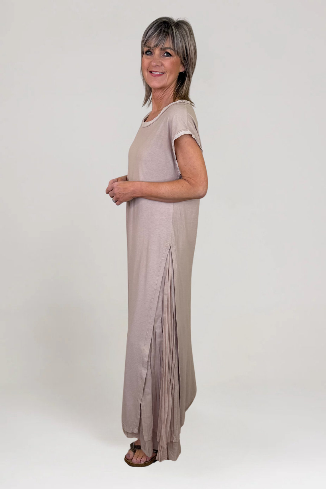 European Culture Toffee Sleeveless Dress