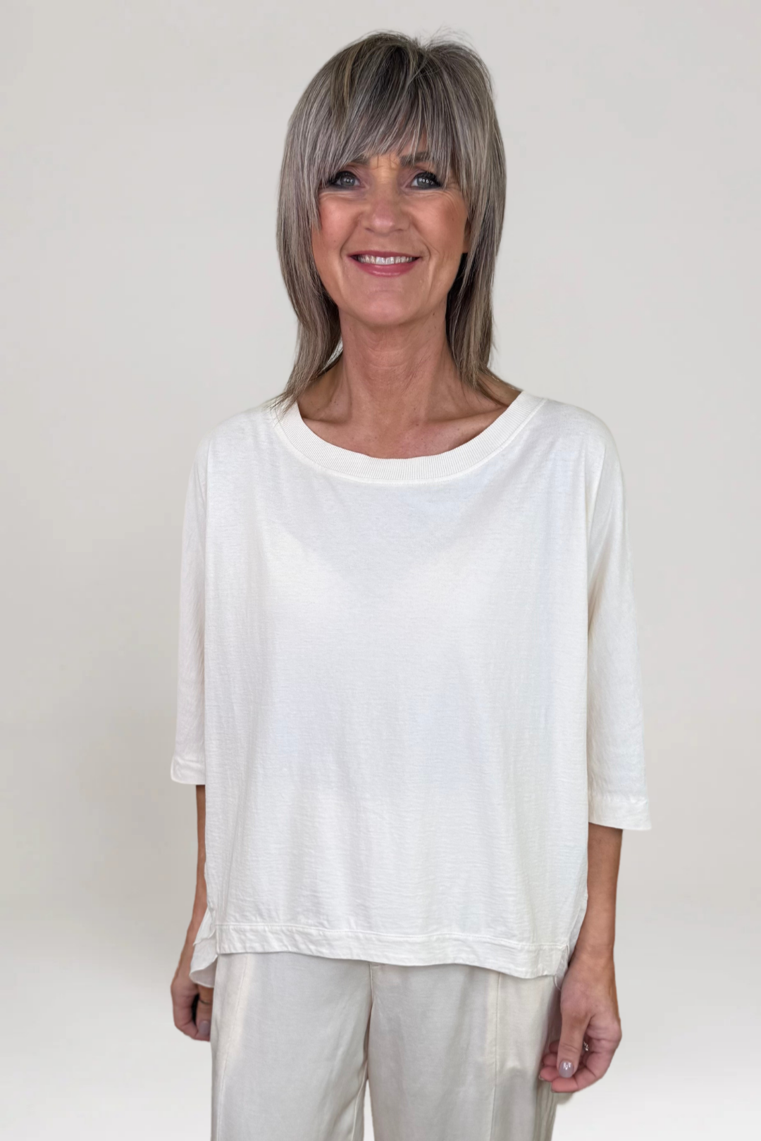European Culture Cream T-Shirt with Back Frills