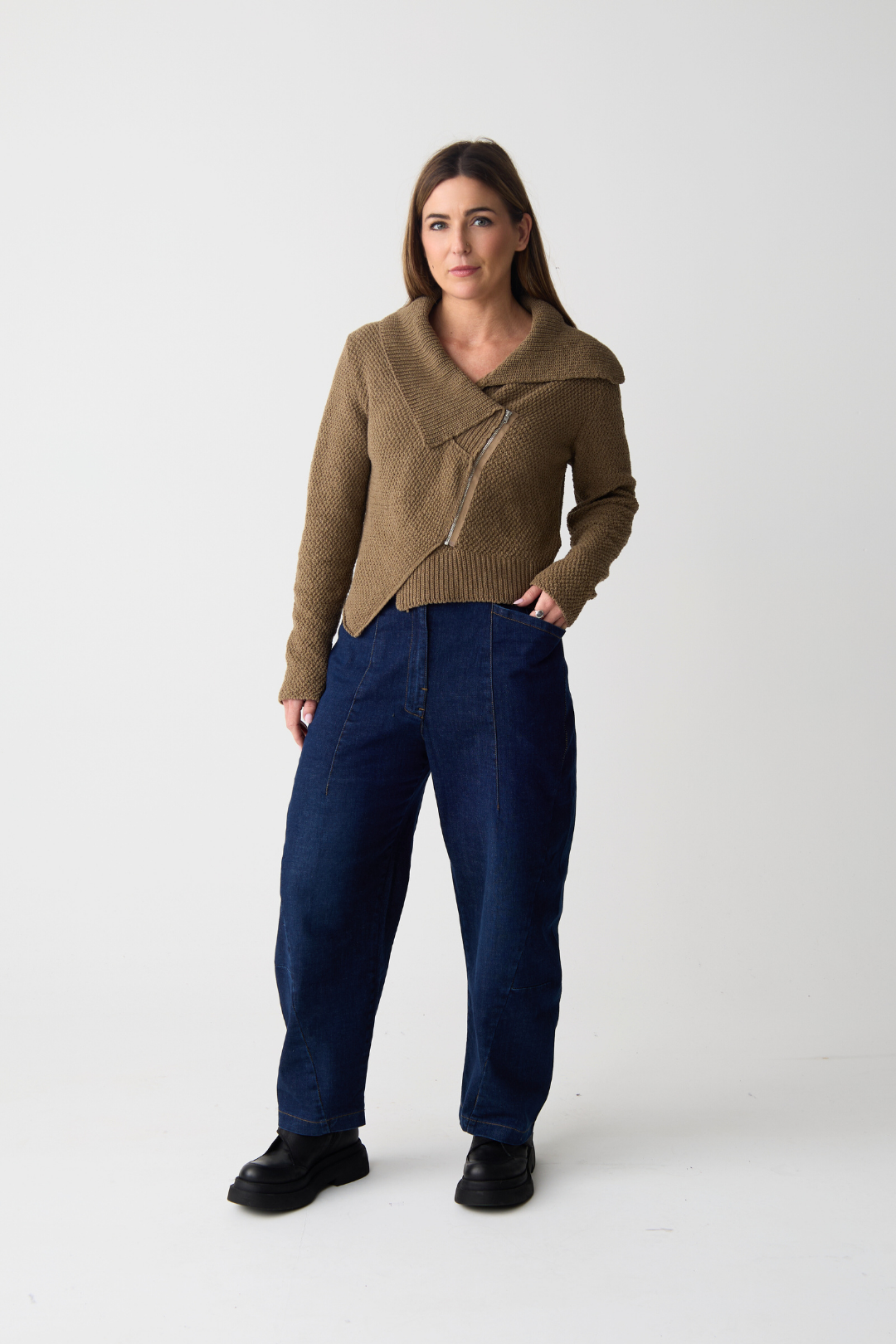 Lurdes Bergada Camel Asymmetric Zip Cardigan