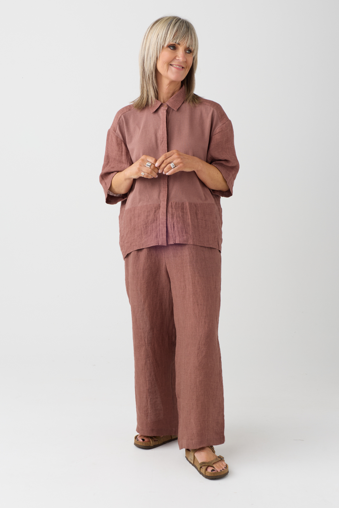 el2 Rosy Brown Wide-Leg Linen Trouser 8010