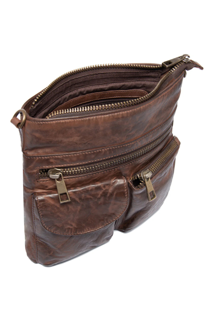 Depeche Brown Front Pockets Cross Over Bag