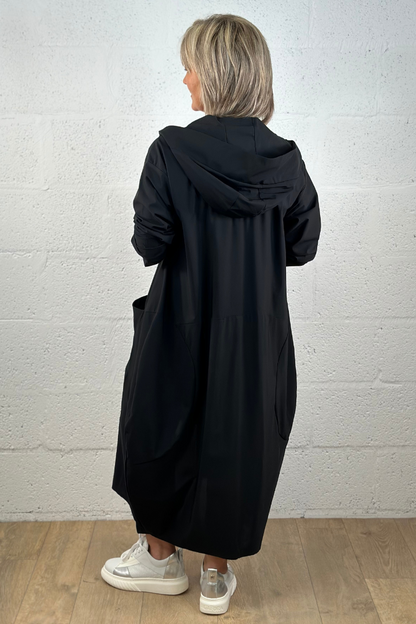 Naya Black Hooded Coat /Tulip Hemline