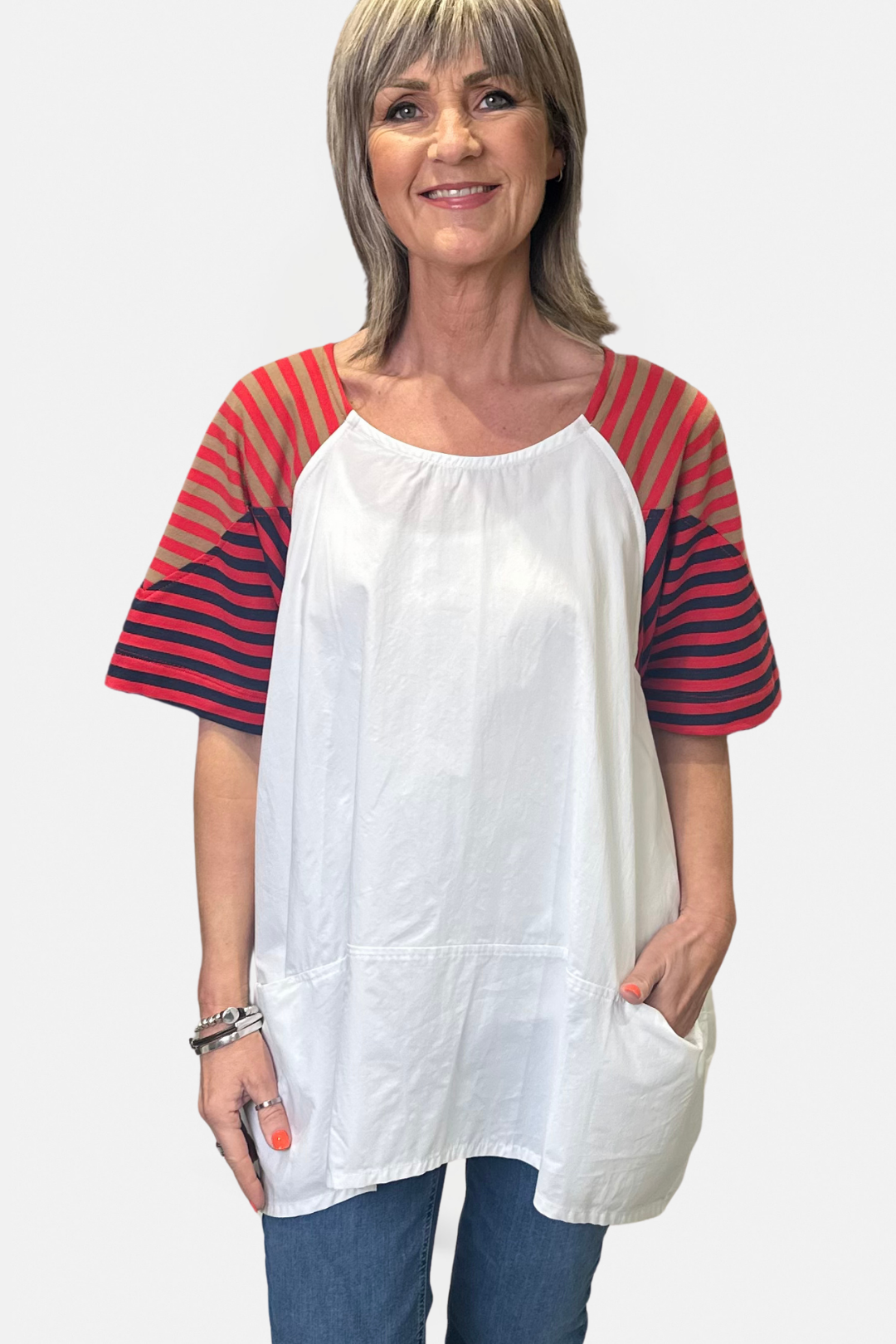 Alembika White/Stripe Oversize Top
