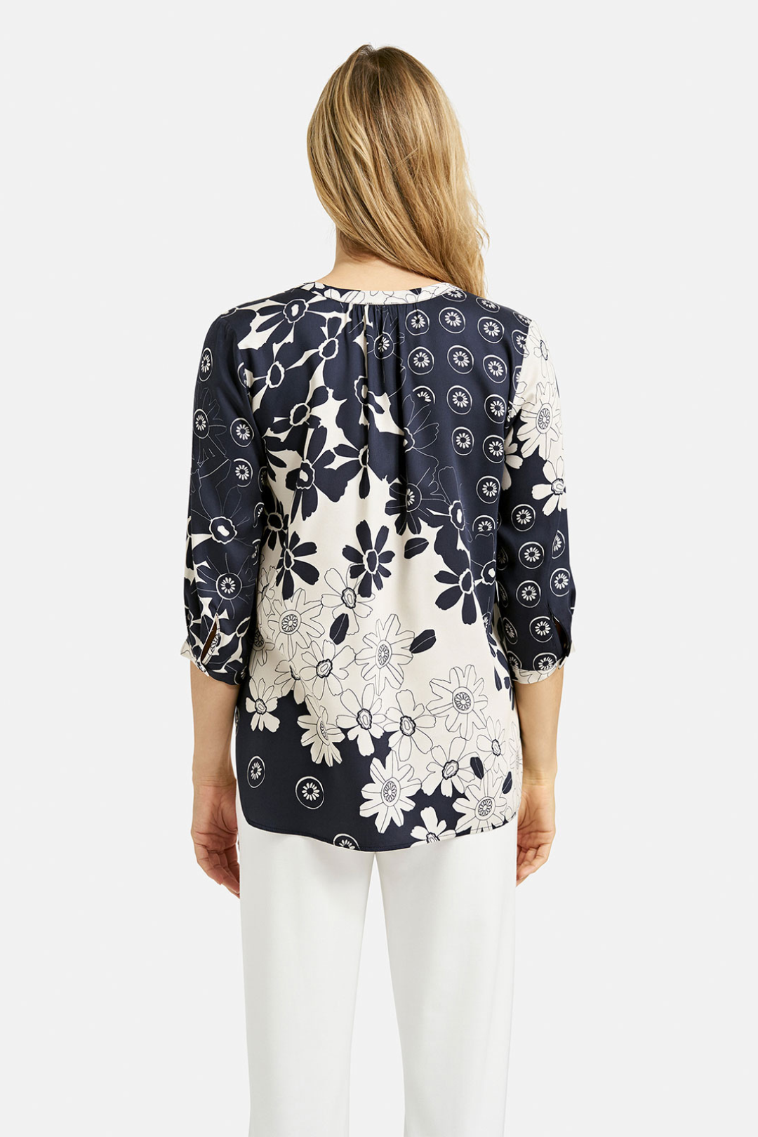 Milano Navy Flower Print V-Neck Blouse
