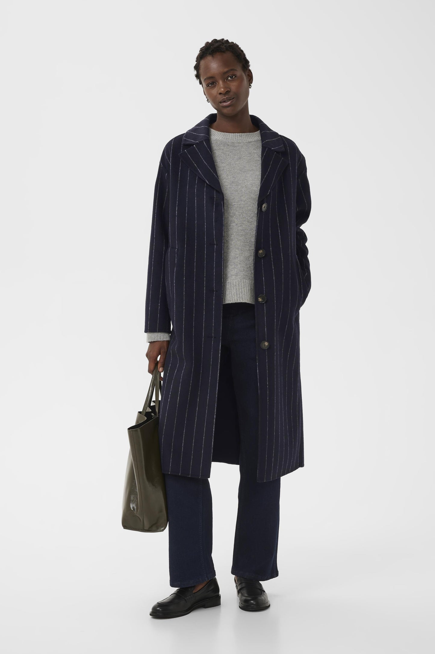 Part Two Lorelais Dark Navy Pinstripe Coat