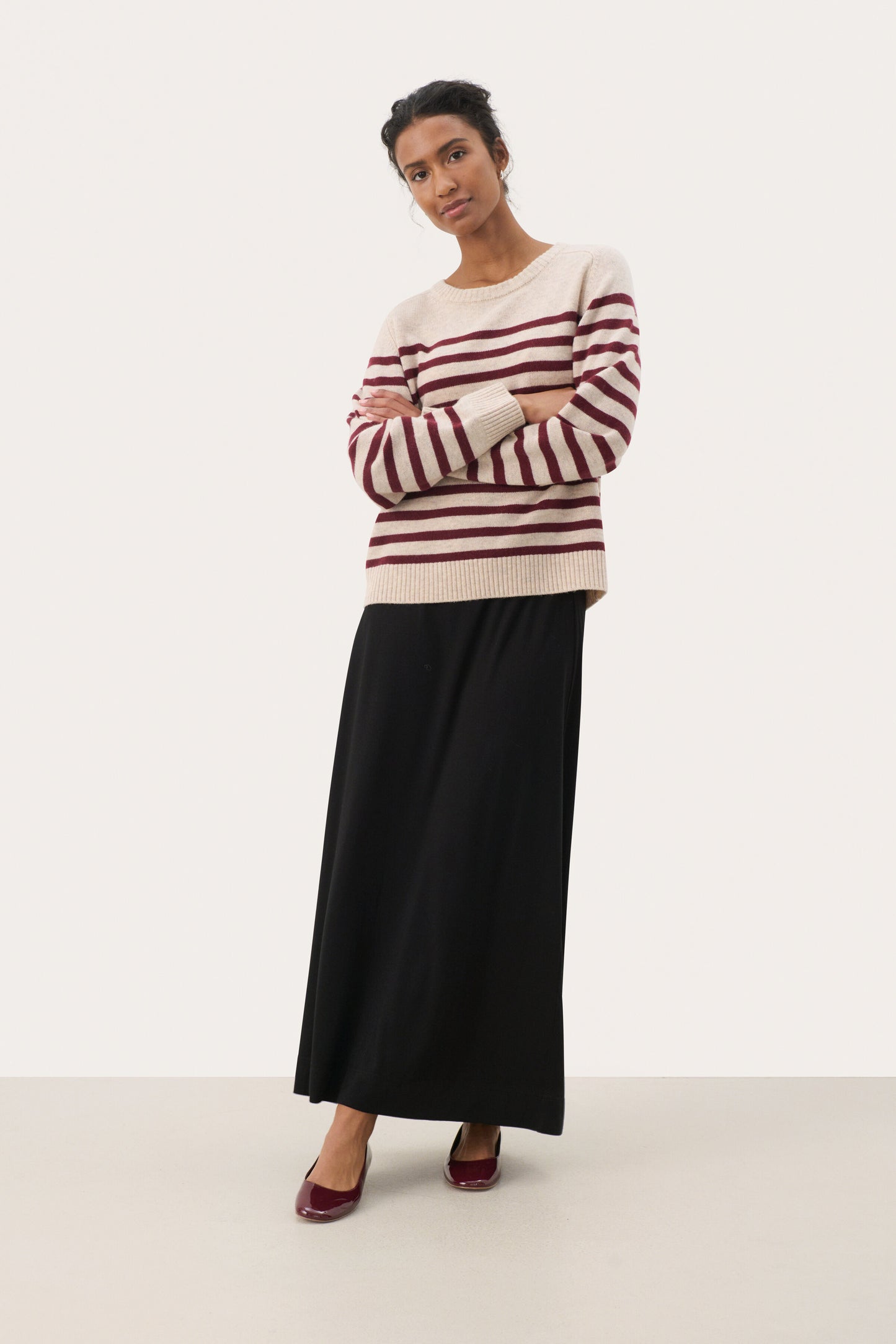 Part Two Niaka Tawny Port Stripe Jumper