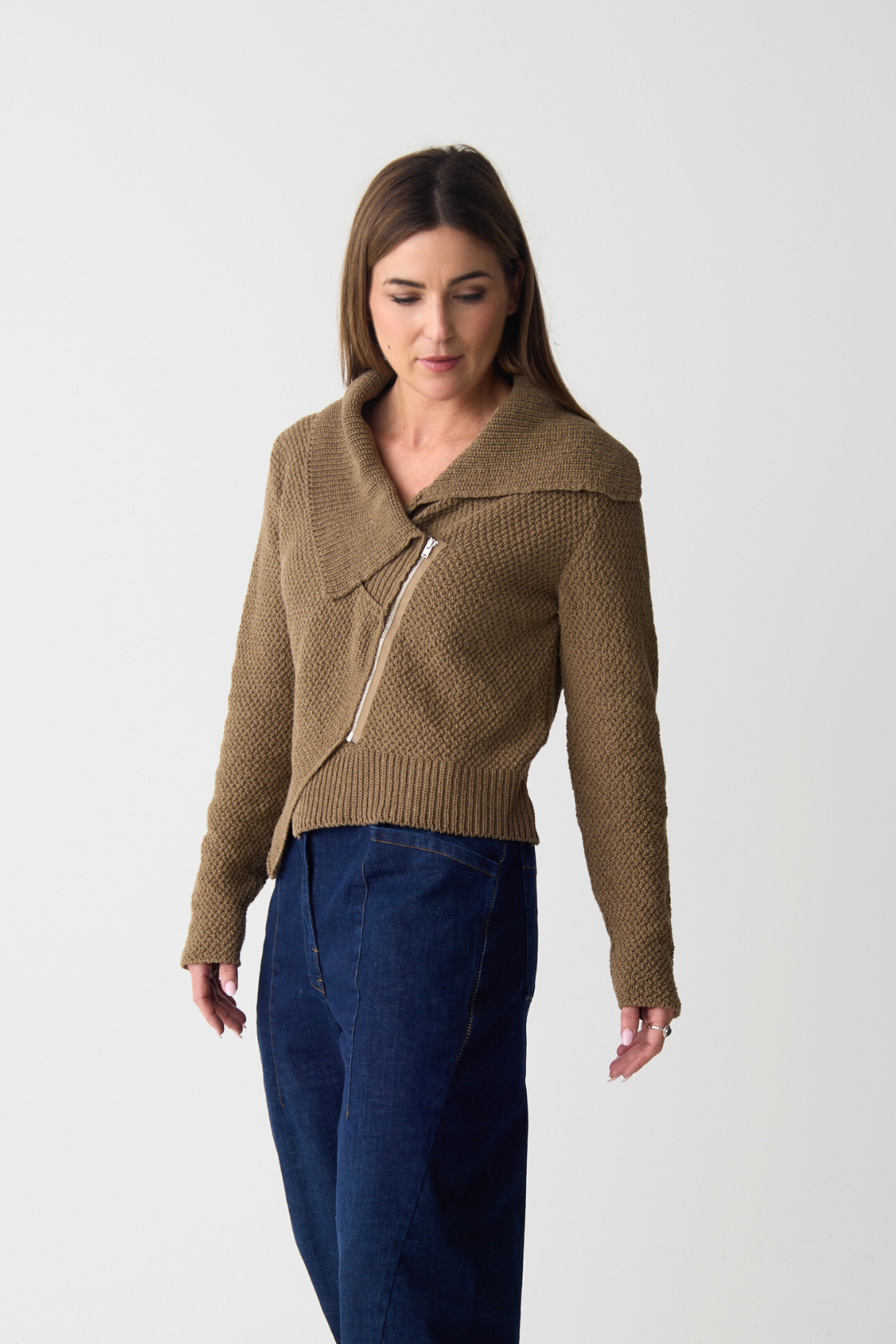 Lurdes Bergada Camel Asymmetric Zip Cardigan
