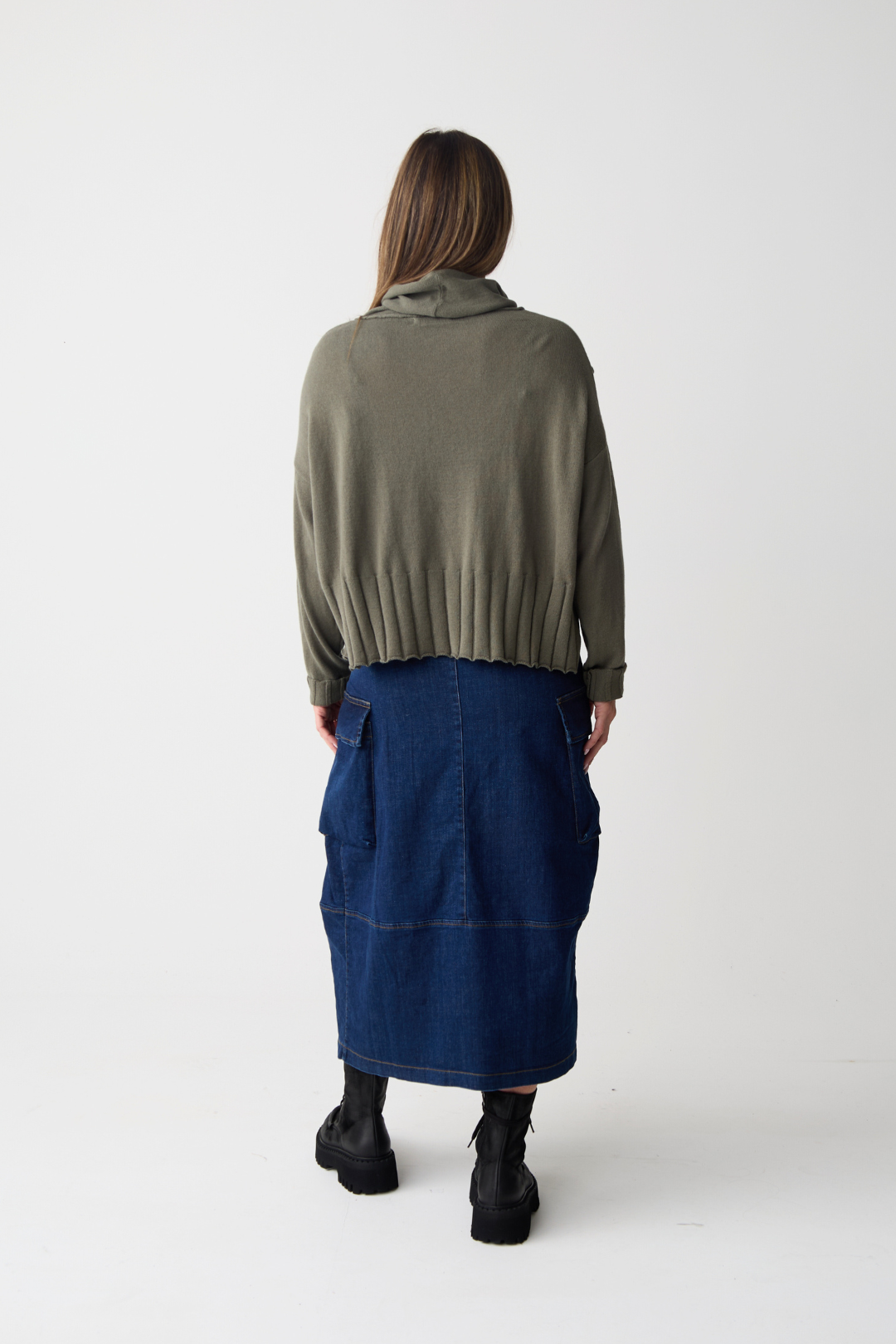 Lurdes Bergada Khaki Cowl Neck Jumper