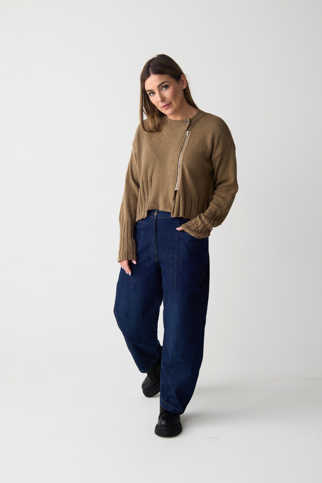 Lurdes Bergada Camel Button Collar Cardigan
