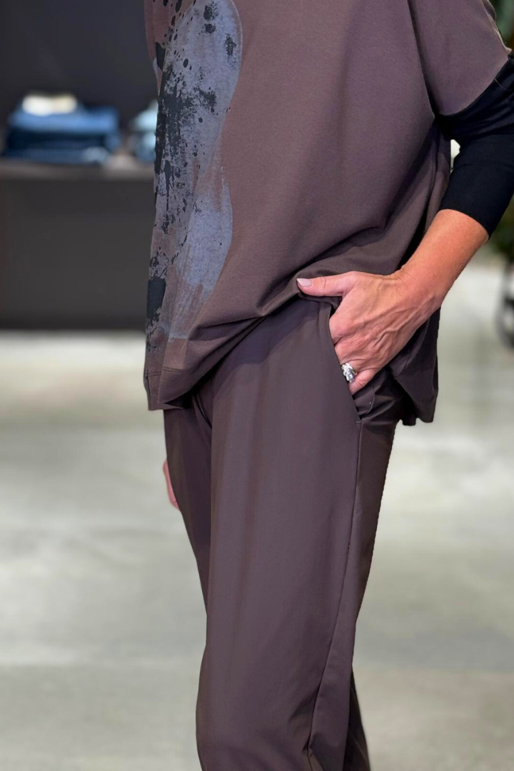 Naya Cocoa Slim Leg Stud Detail Hem Trouser