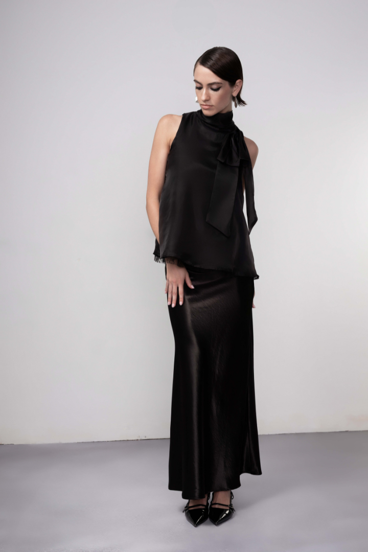 Haako Black Bow Layered Top H1058