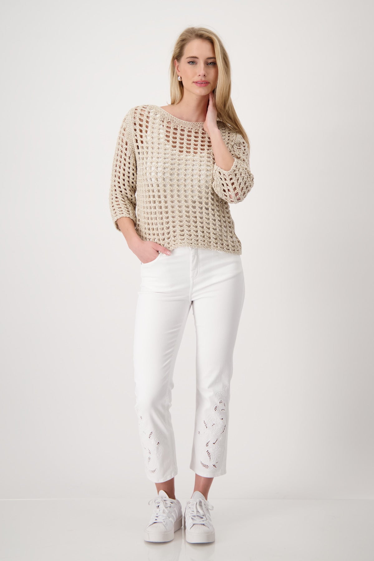 Monari Camel Net Pattern Jumper