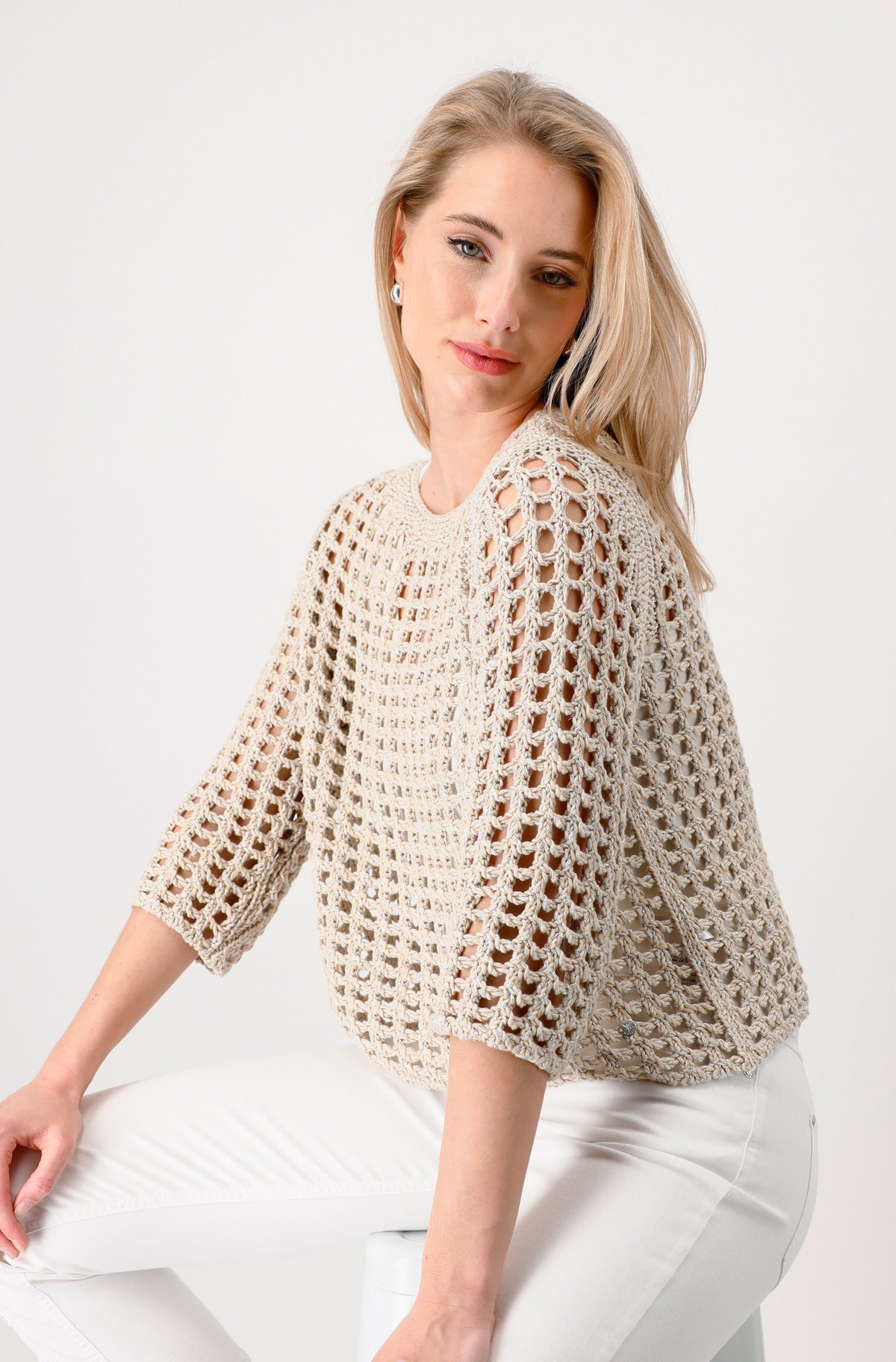 Monari Camel Net Pattern Jumper