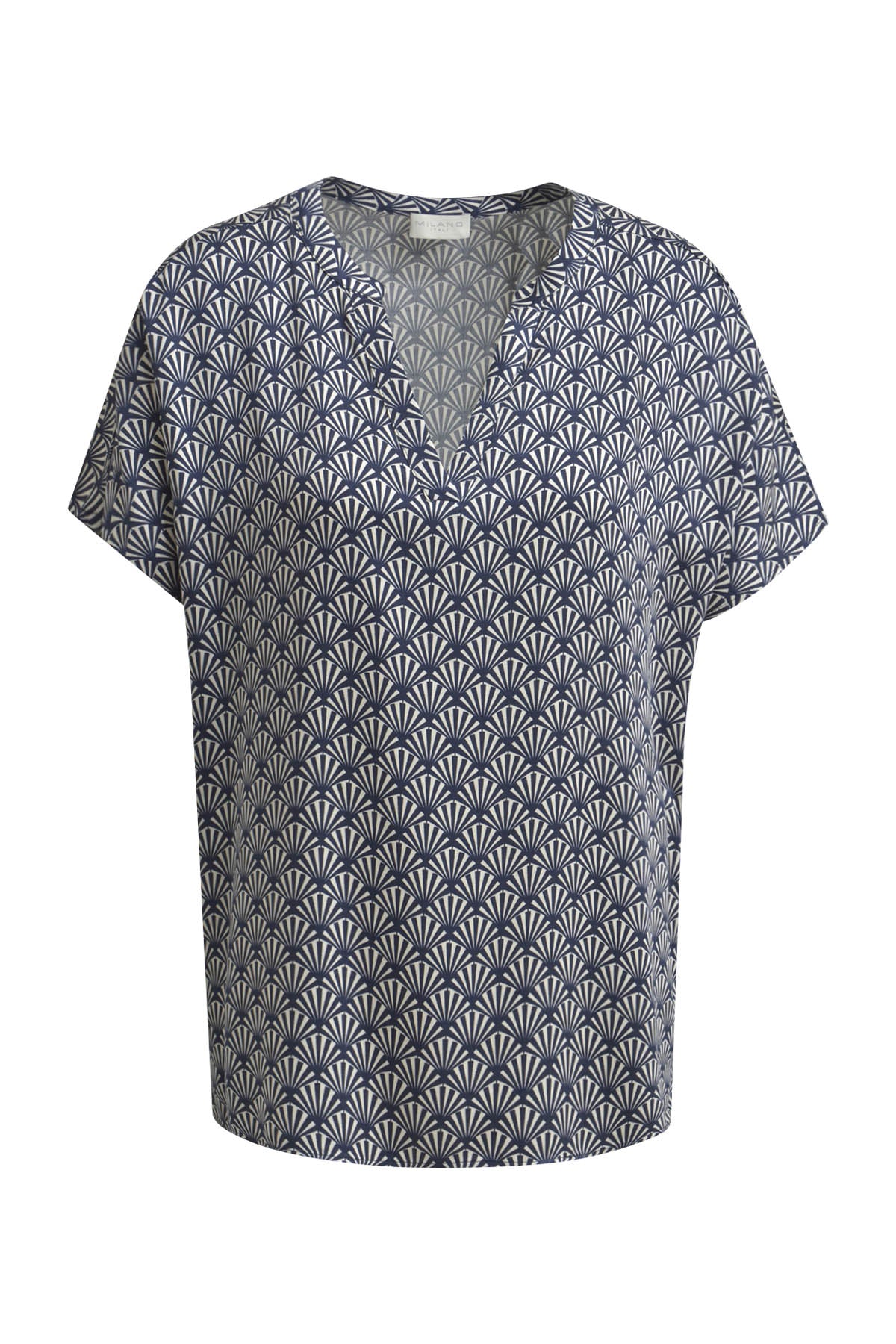 Milano Navy Print V-Neck Blouse