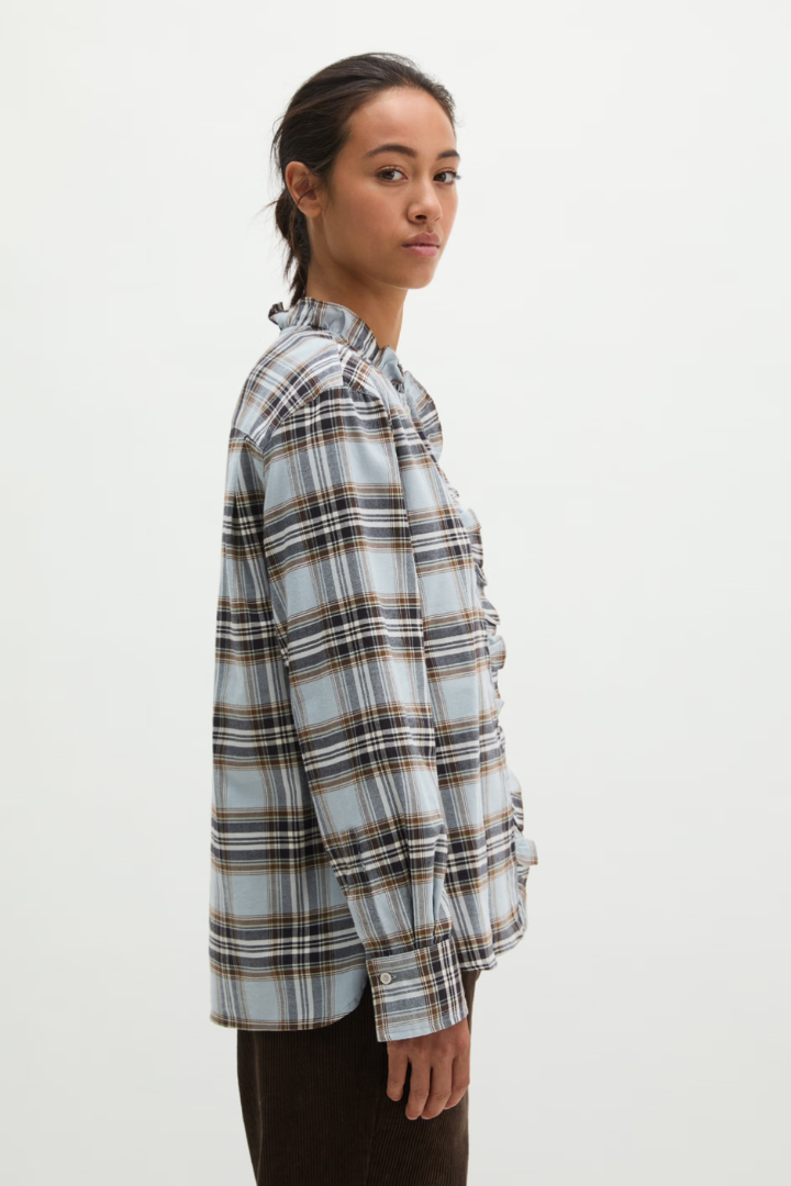 Marc O'Polo Blue Check Ruffle Blouse