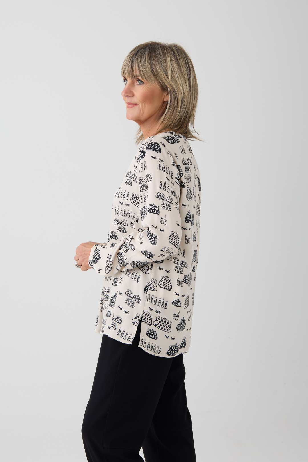 Milano Cream Make Up Print V Neck Blouse