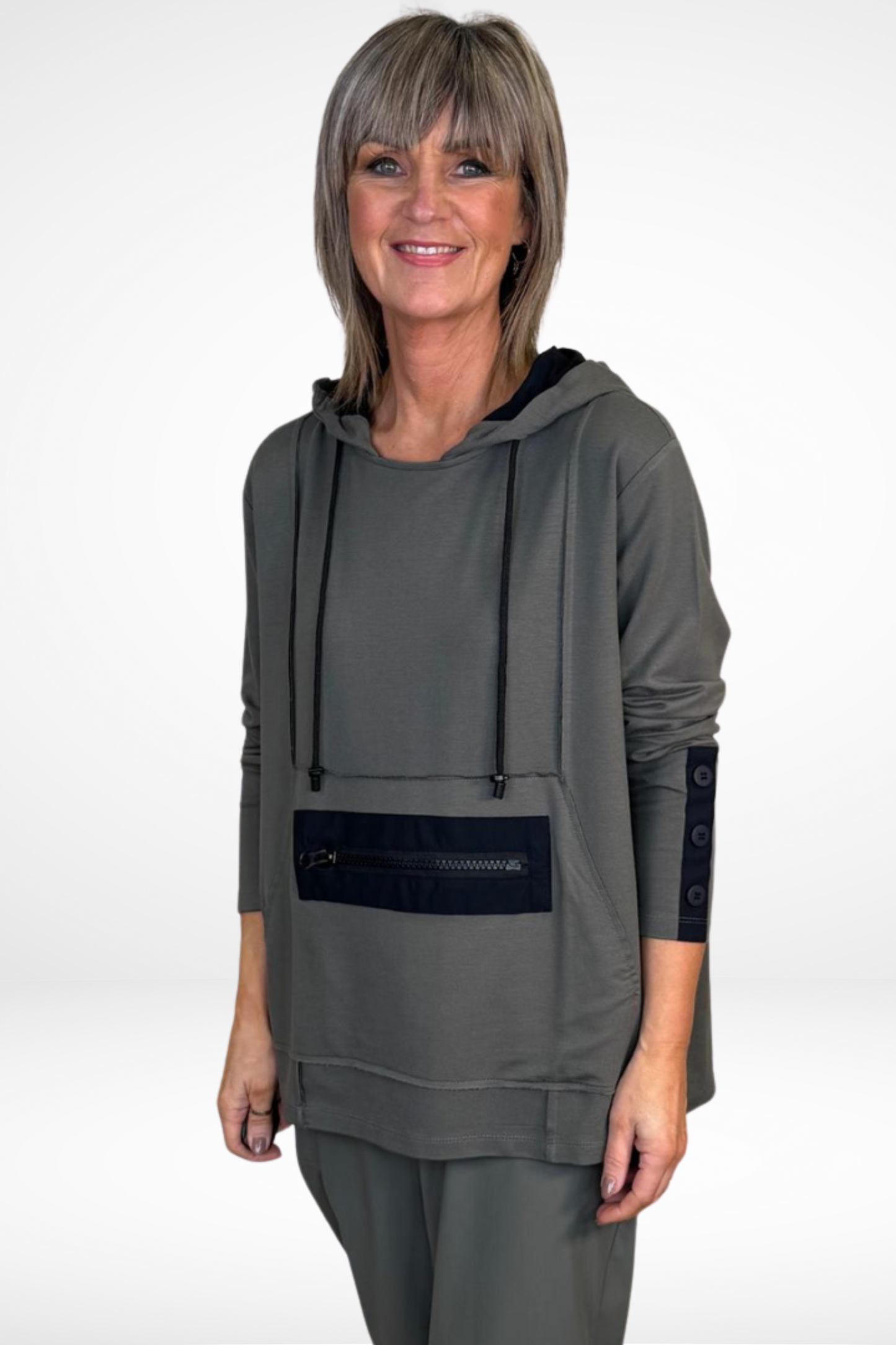Naya Army Hoodie with Contrast Zip