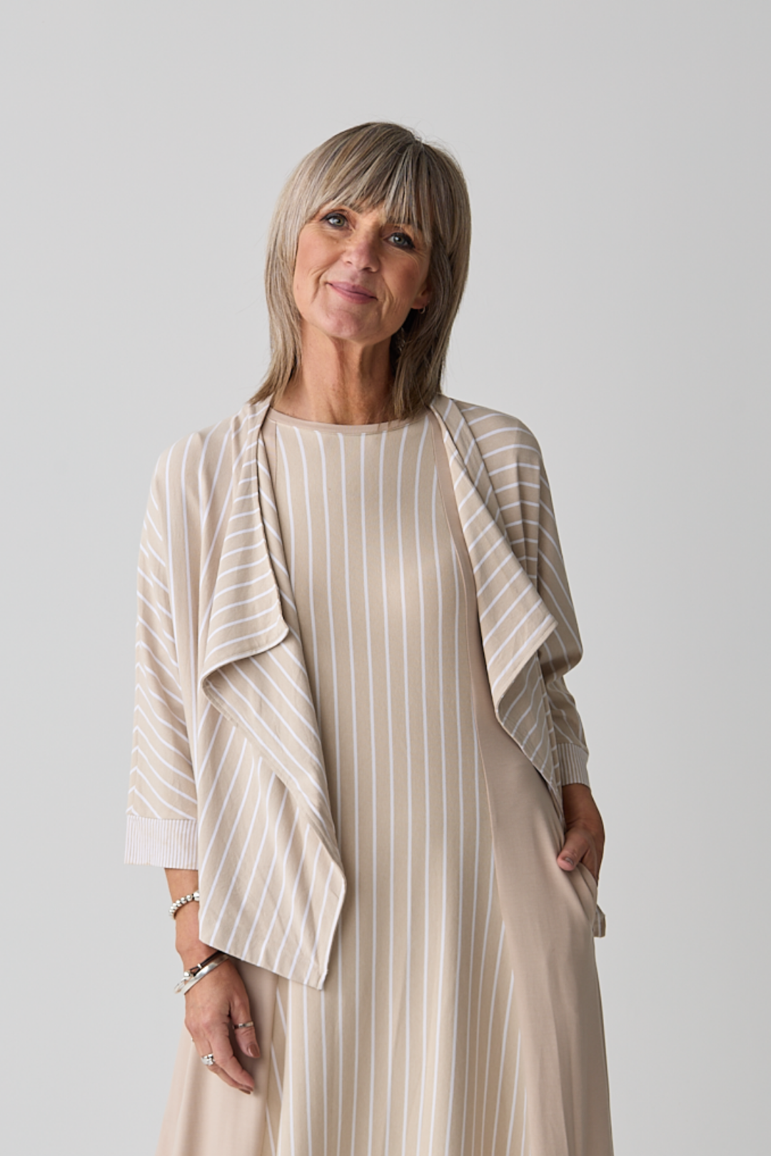 Elsewhere Stripe Nude Cardigan w/clip
