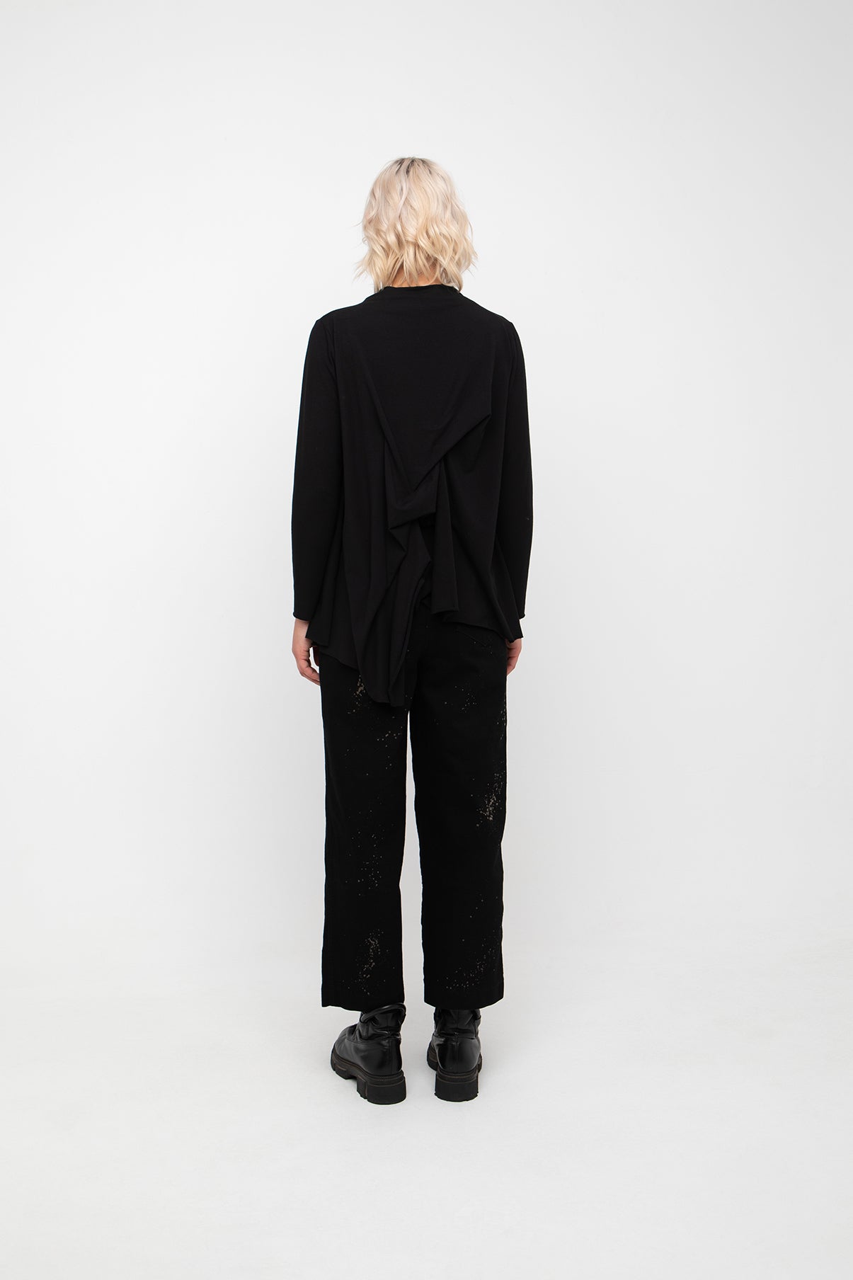 Ozai n Ku Black Funnel Neck/Twist Back Top