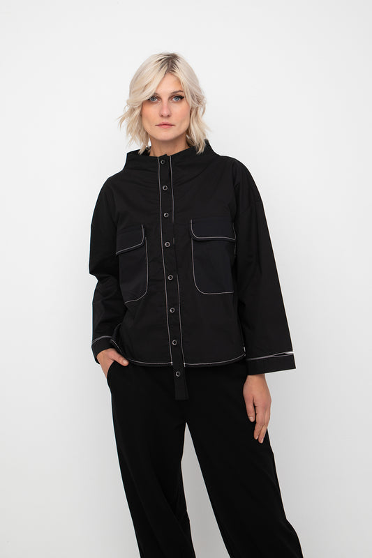 Ozai n Ku Black Contrast Stitch Shirt