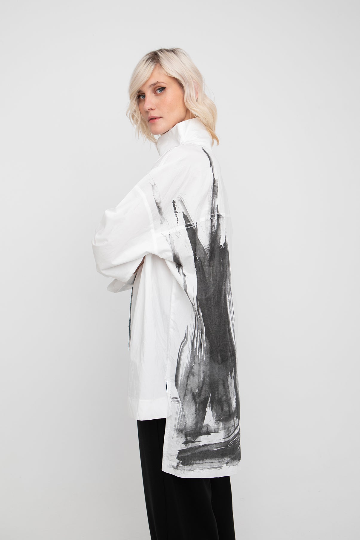 Ozai n Ku White/Black Printed Back Shirt