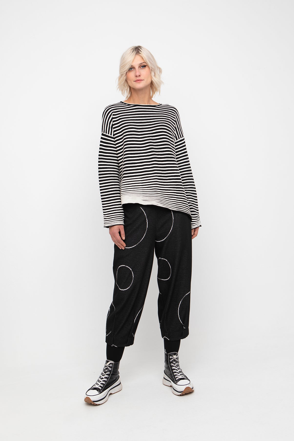 Ozai n Ku Black/White Stripe Knit Top