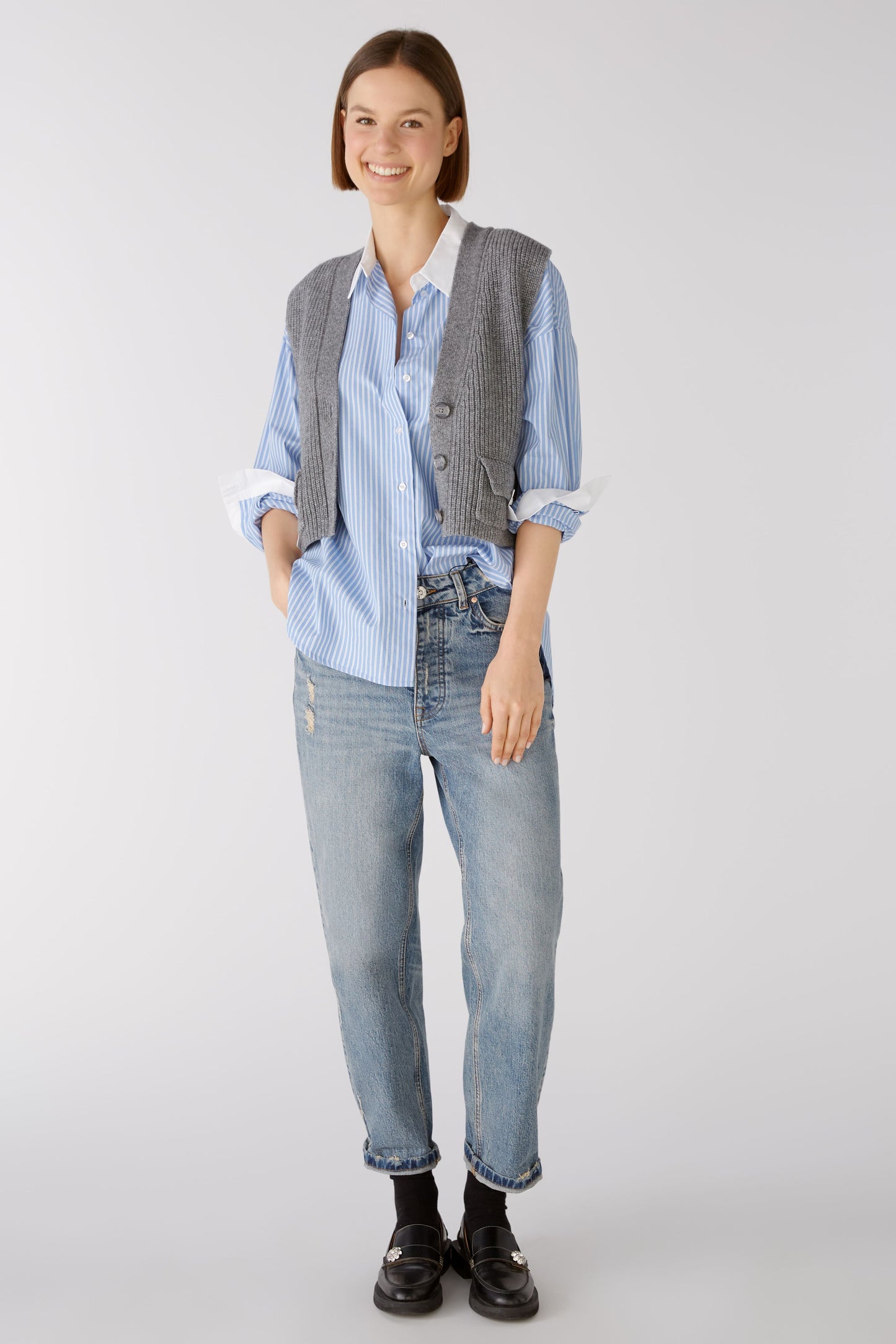 Oui Blue Girlfriend Cropped Jeans