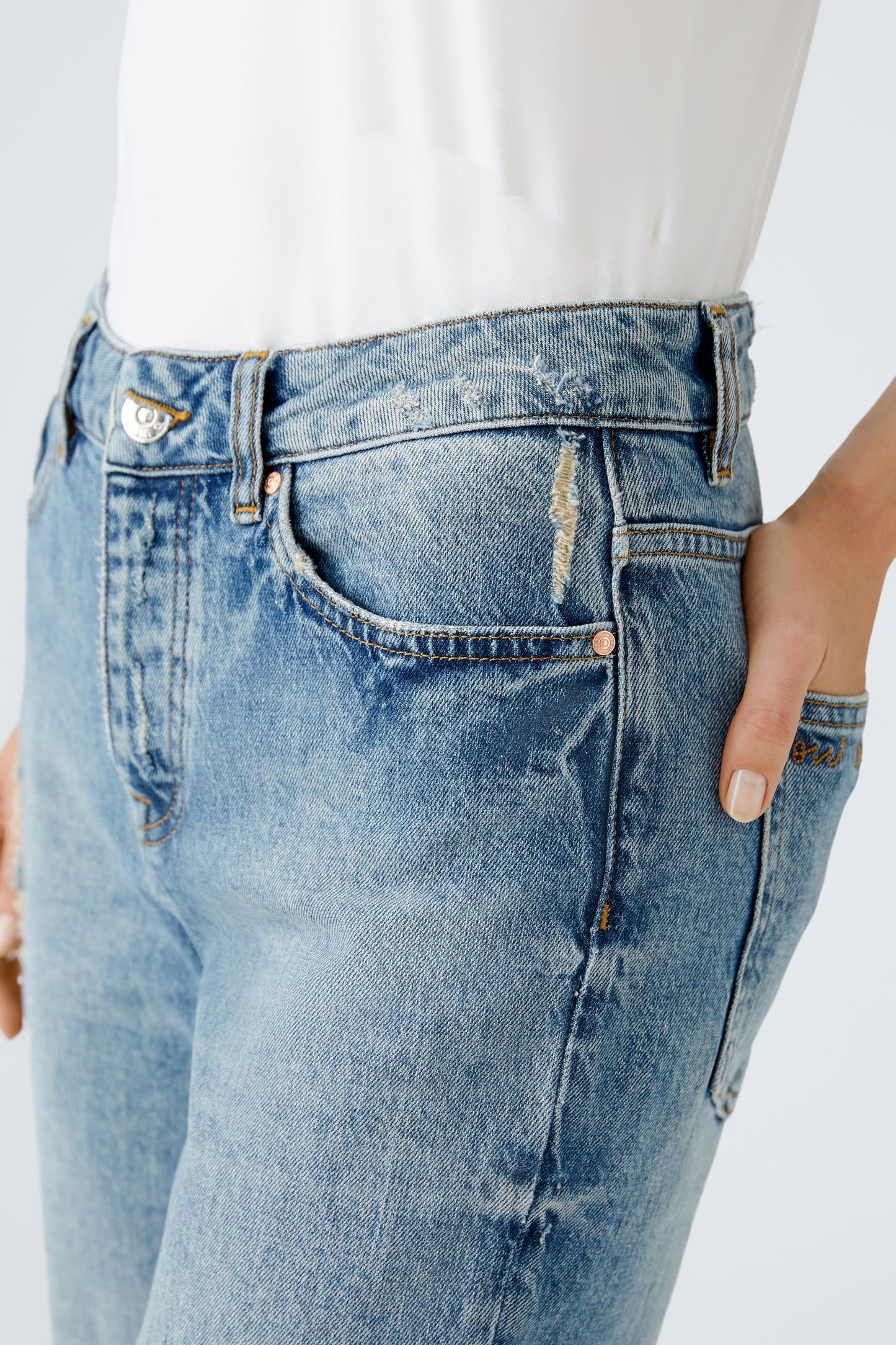 Oui Blue Girlfriend Cropped Jeans