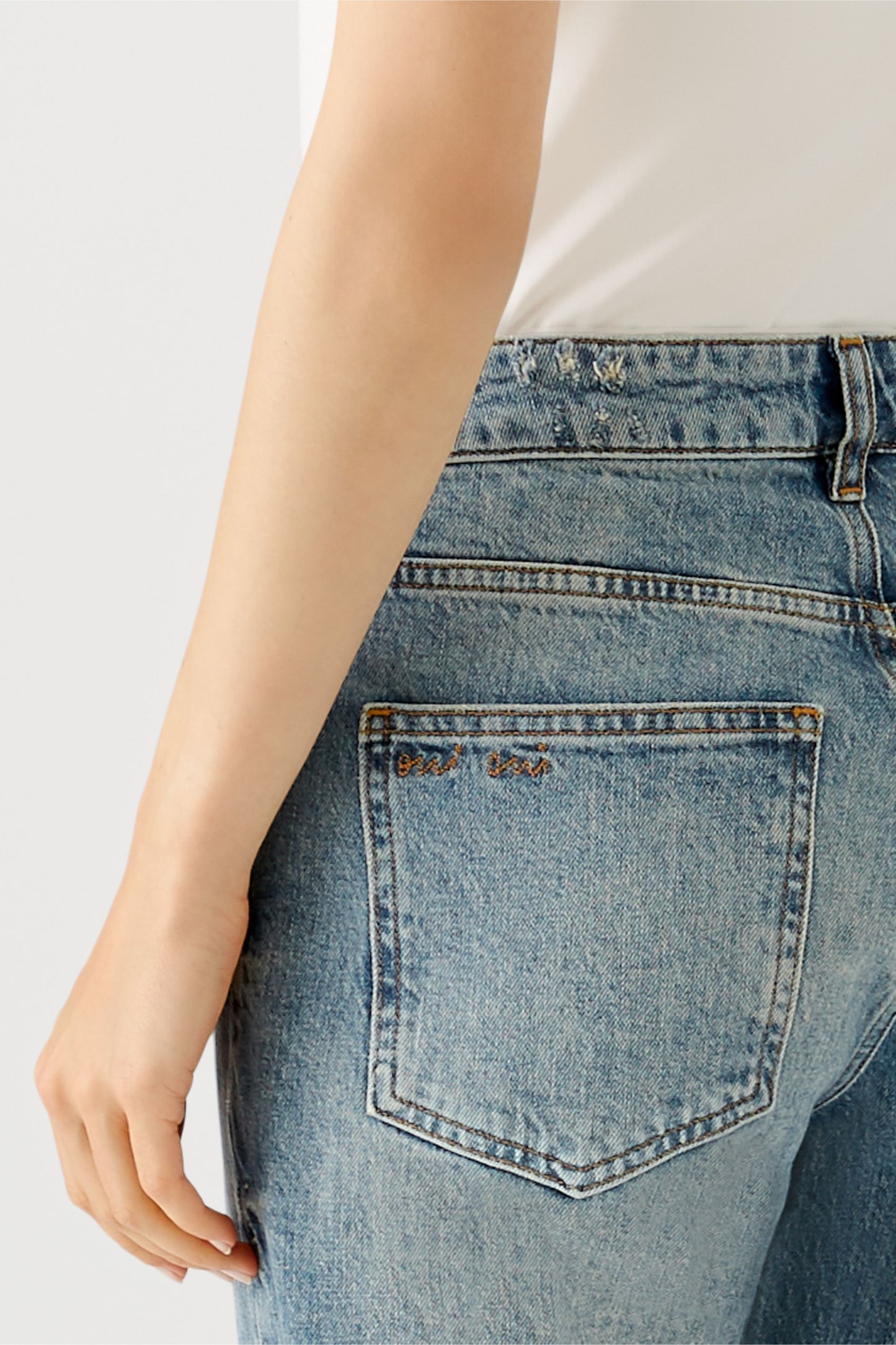 Oui Blue Girlfriend Cropped Jeans