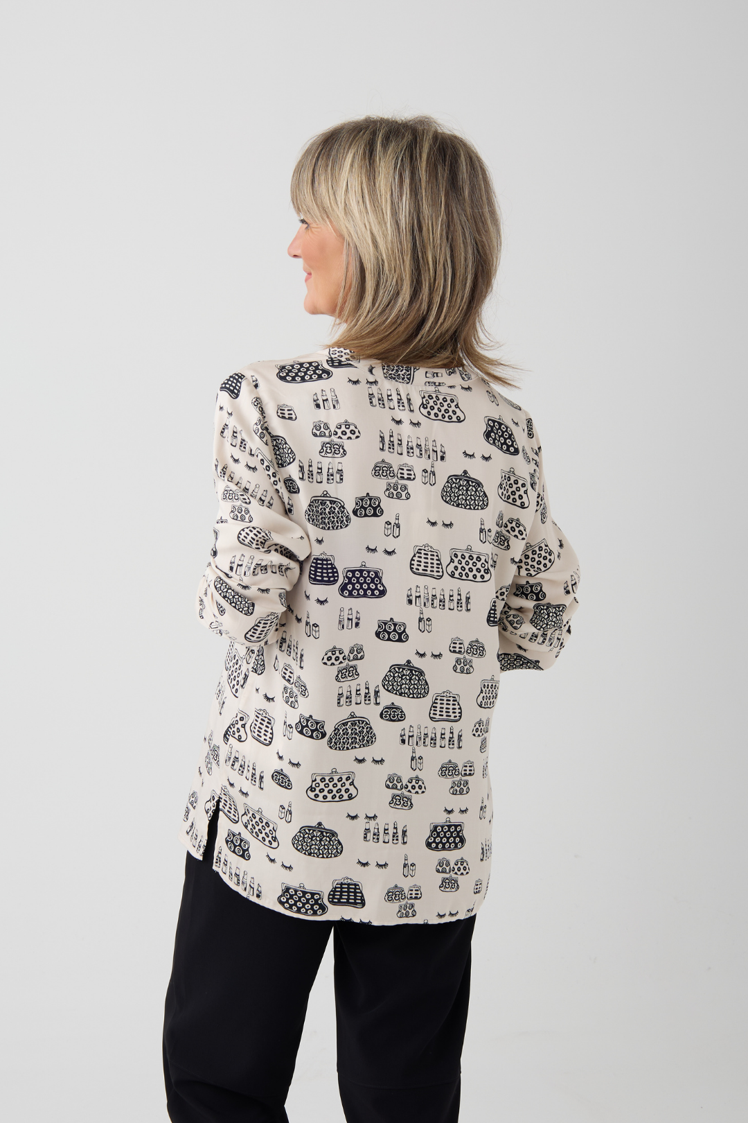 Milano Cream Make Up Print V Neck Blouse