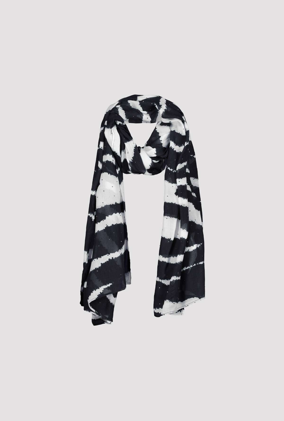 Monari Black Zebra Rhinestone Scarf