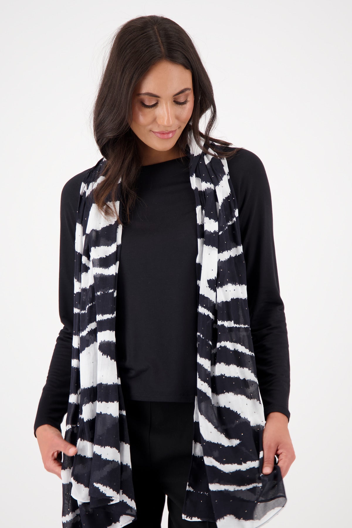 Monari Black Zebra Rhinestone Scarf