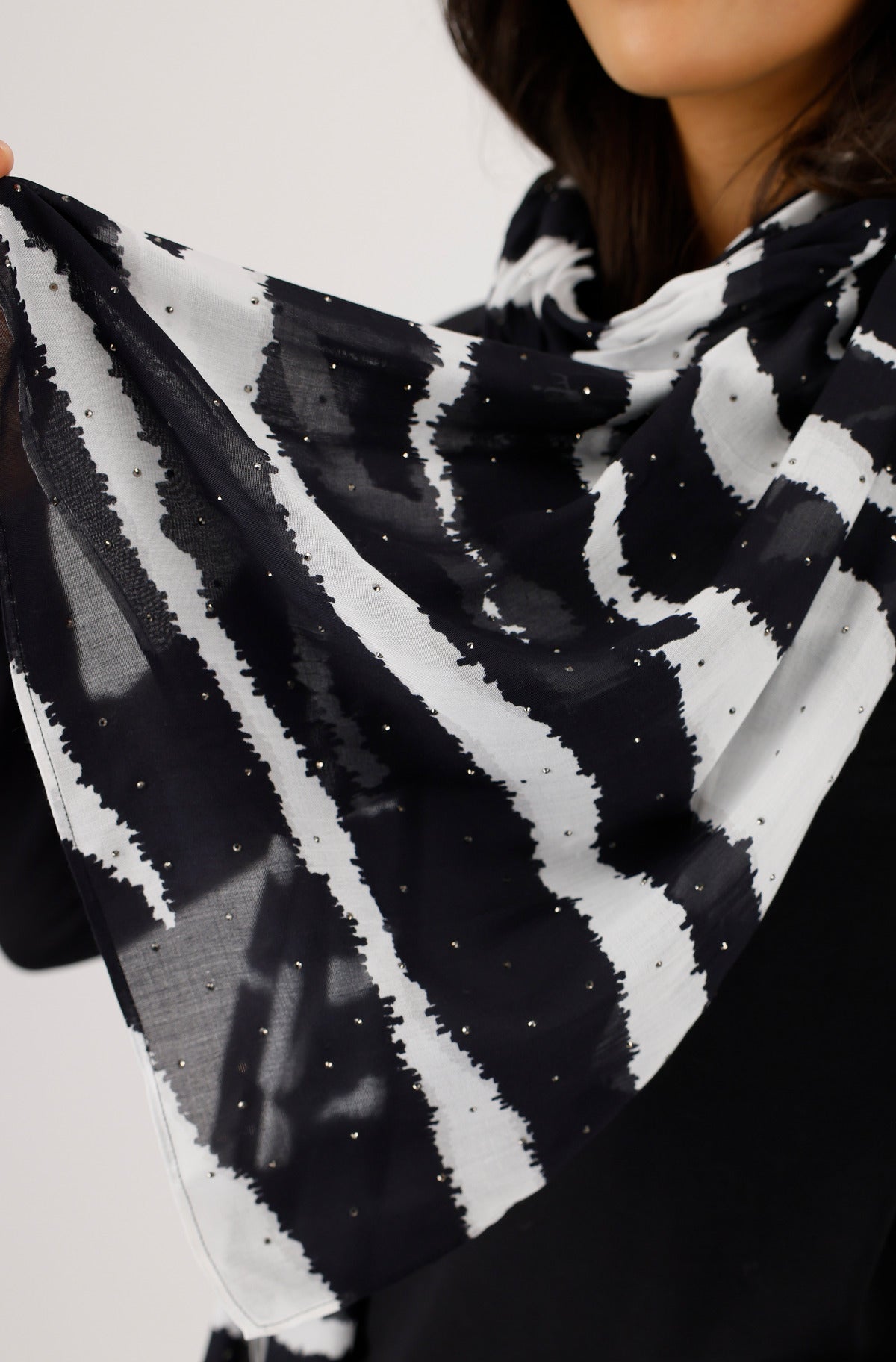 Monari Black Zebra Rhinestone Scarf