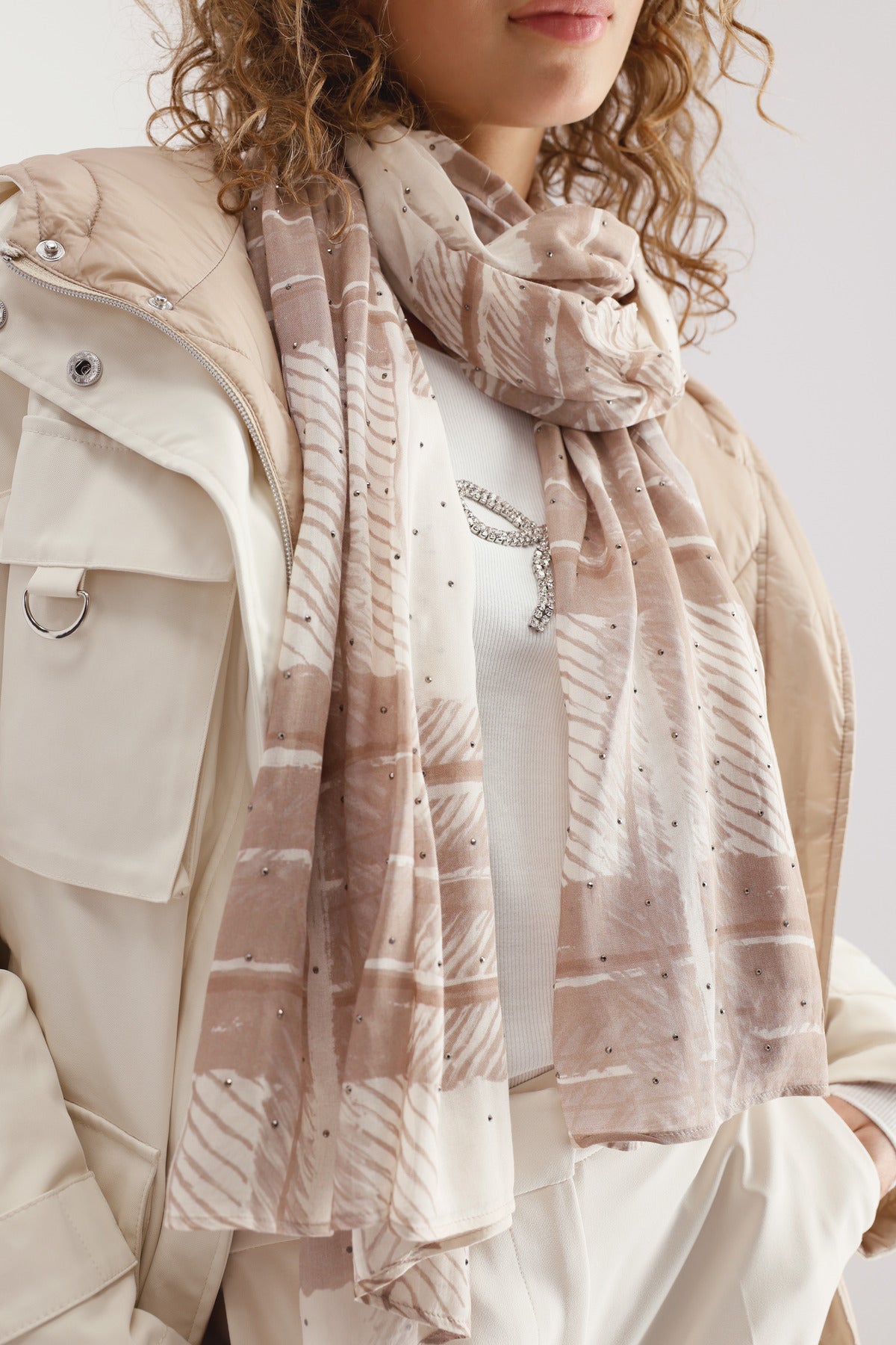 Monari Truffle Pattern Rhinestone Scarf
