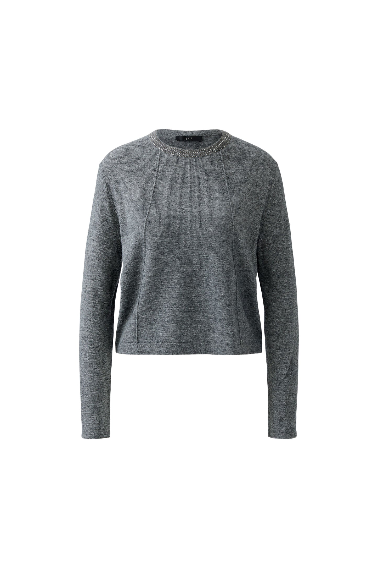 Oui Grey Decorative Stone Collar Jumper