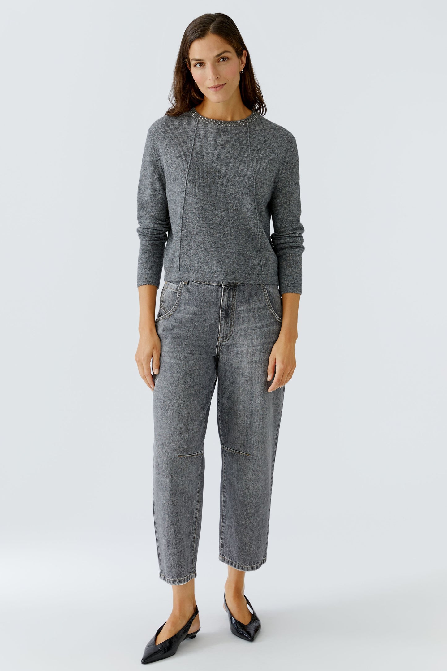 Oui Grey Decorative Stone Collar Jumper