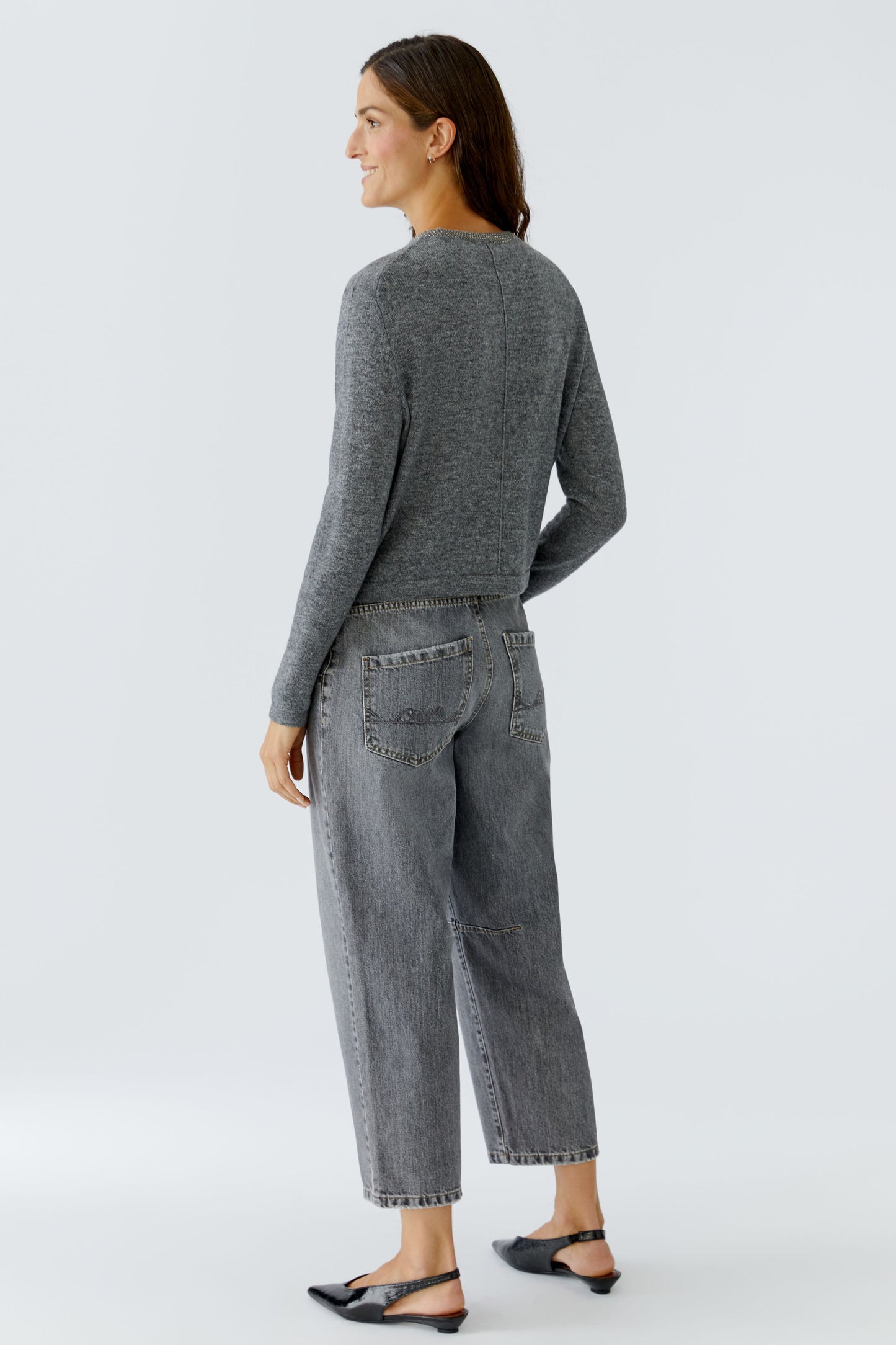 Oui Grey Decorative Stone Collar Jumper