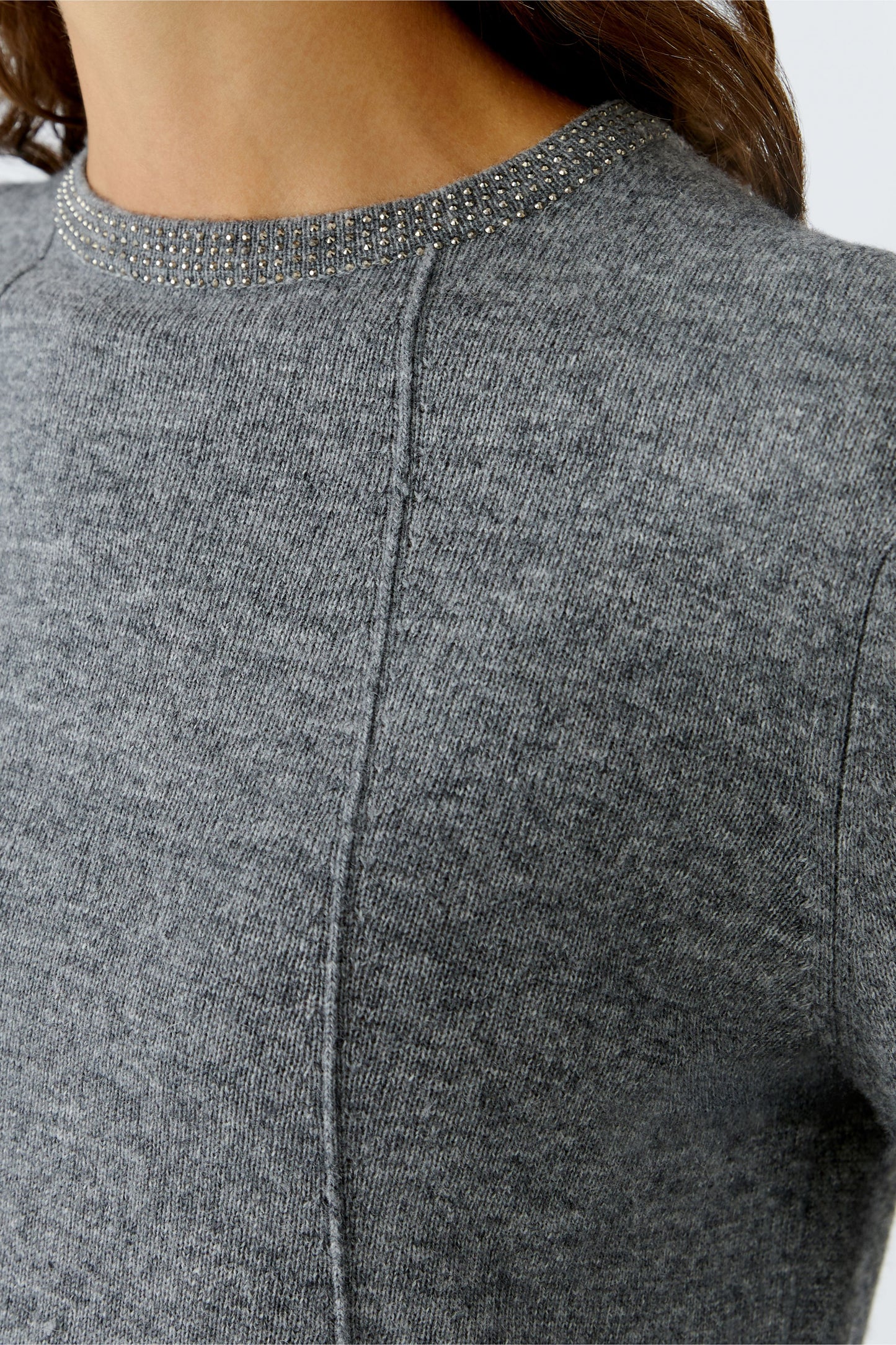 Oui Grey Decorative Stone Collar Jumper